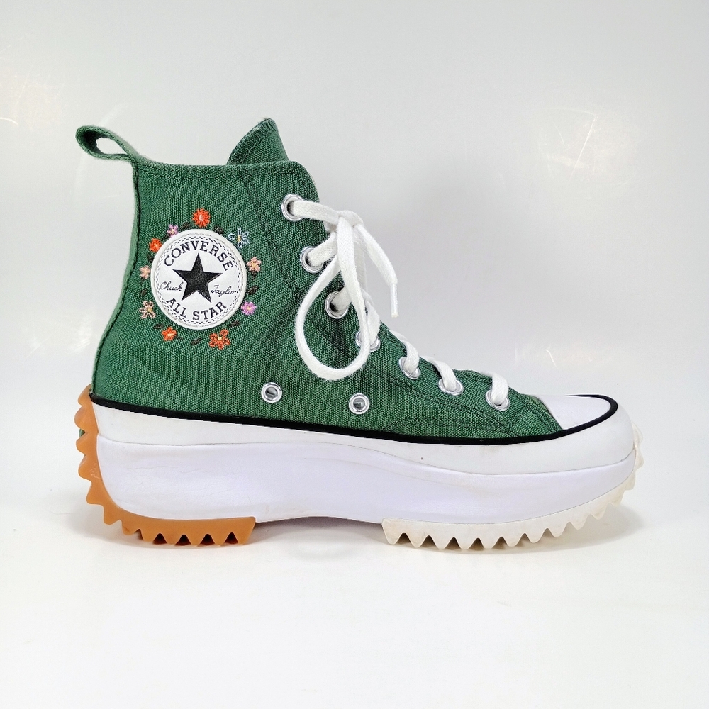 CONVERSE Chuck Taylor Run Star Hike Hi Womens 5.5 Green Floral Embroidered Shoes - Picture 3 of 11